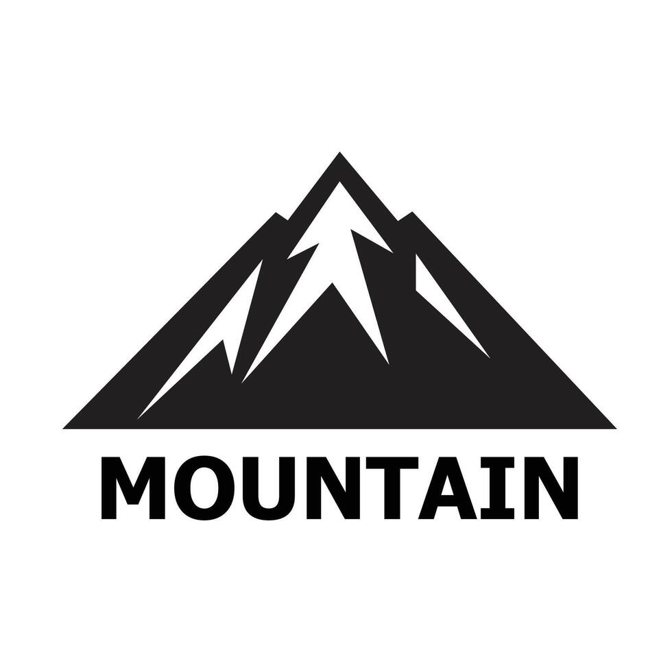 un logo de un montaña silueta en negro y blanco, utilizando plano diseño estilo vector