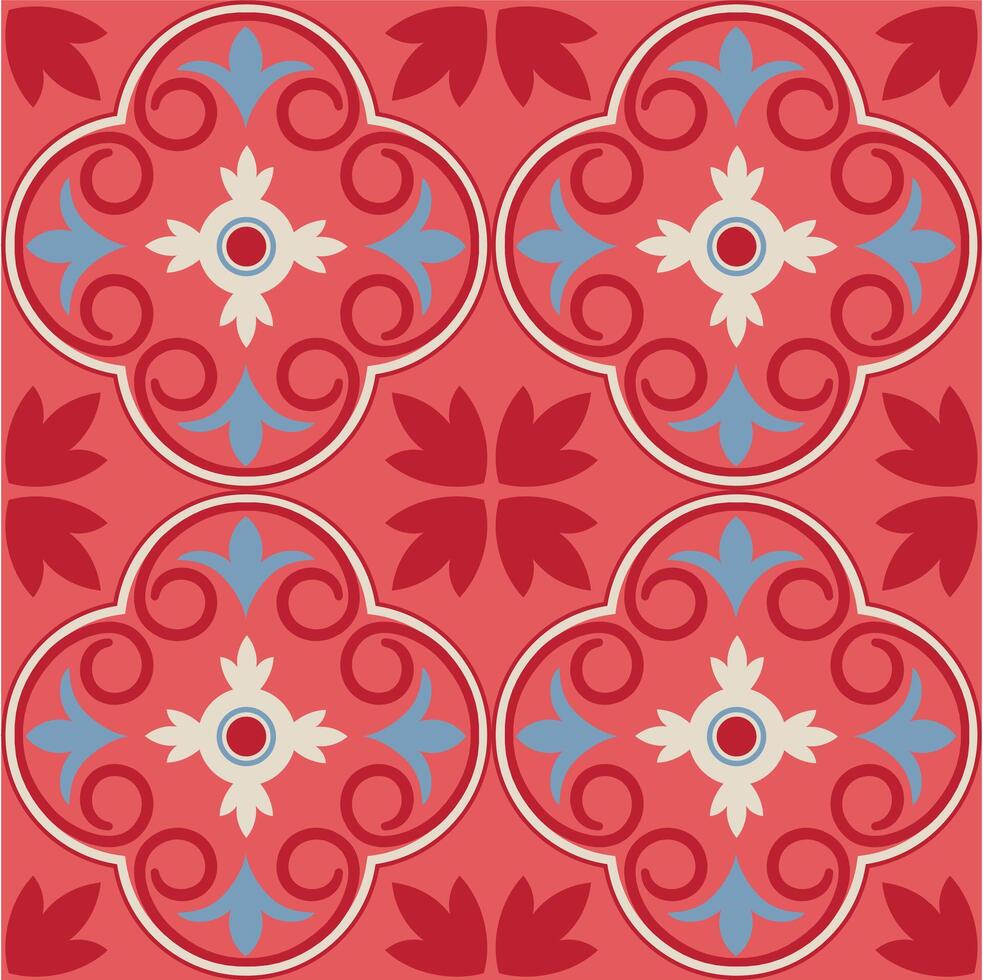 rojo loseta sin costura modelo con decorativo ornamento. vector ilustración. ideal para impresión sobre tela y papel o decoración.