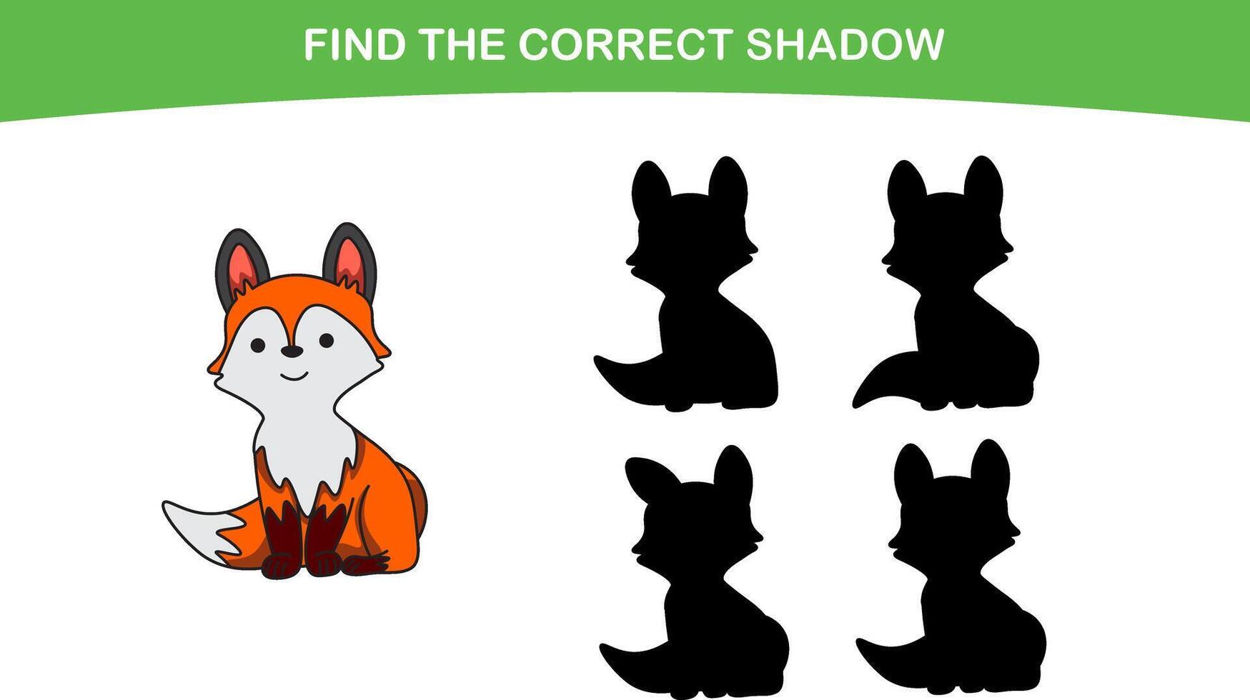 Funny cartoon fox. find the correct shadow. Kids Education games. Cartoon vector illustration