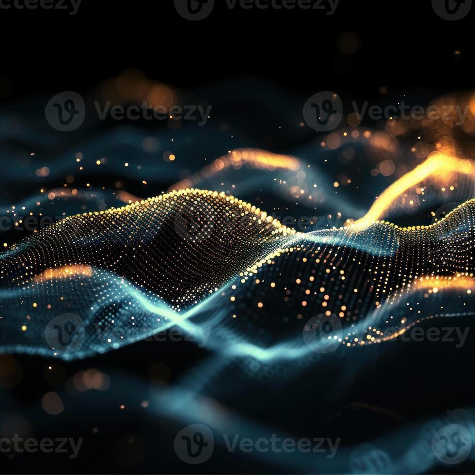 AI generated digital wave of particles futuristic point wave technology light effect photo