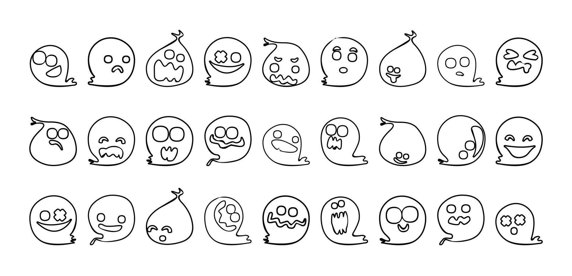 Doodle Line Art Cute Ghosts Halloween Great Collection vector