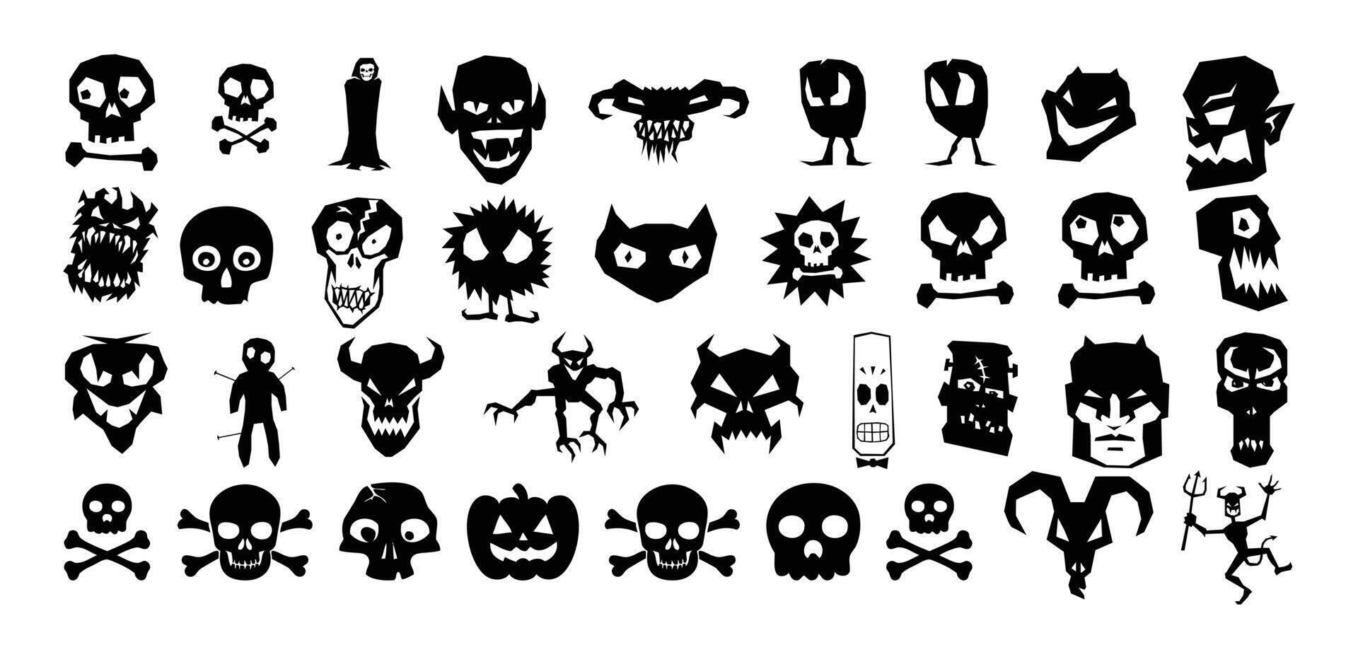 Horror Ghost Face And Skulls. vector