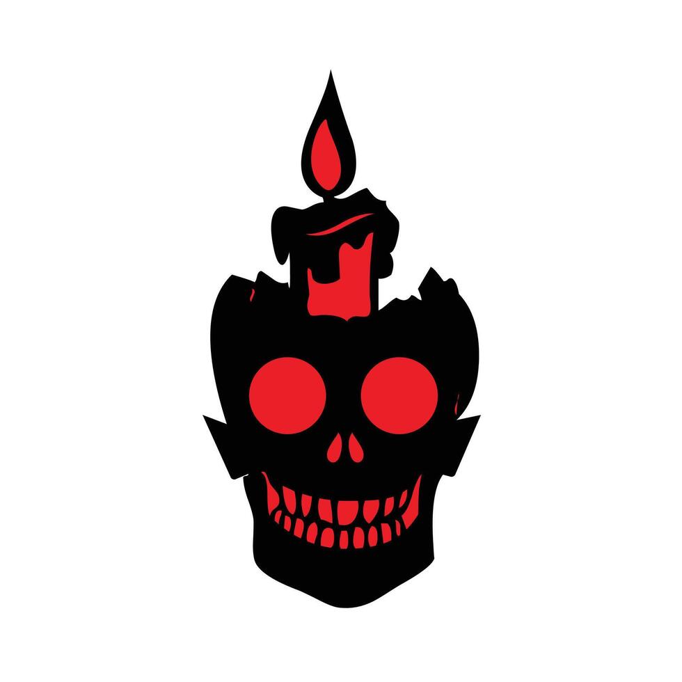 Horror skull with a candle. vector