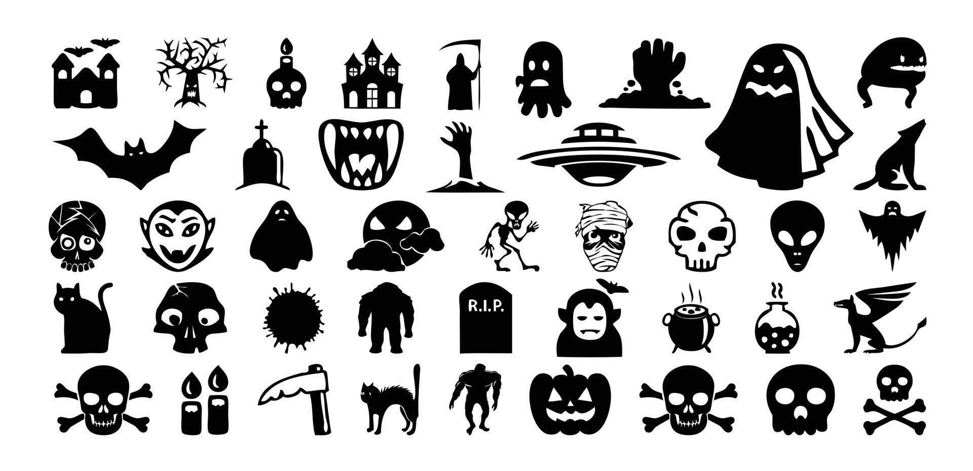 Set of silhouettes of Halloween on a white background vector illustration