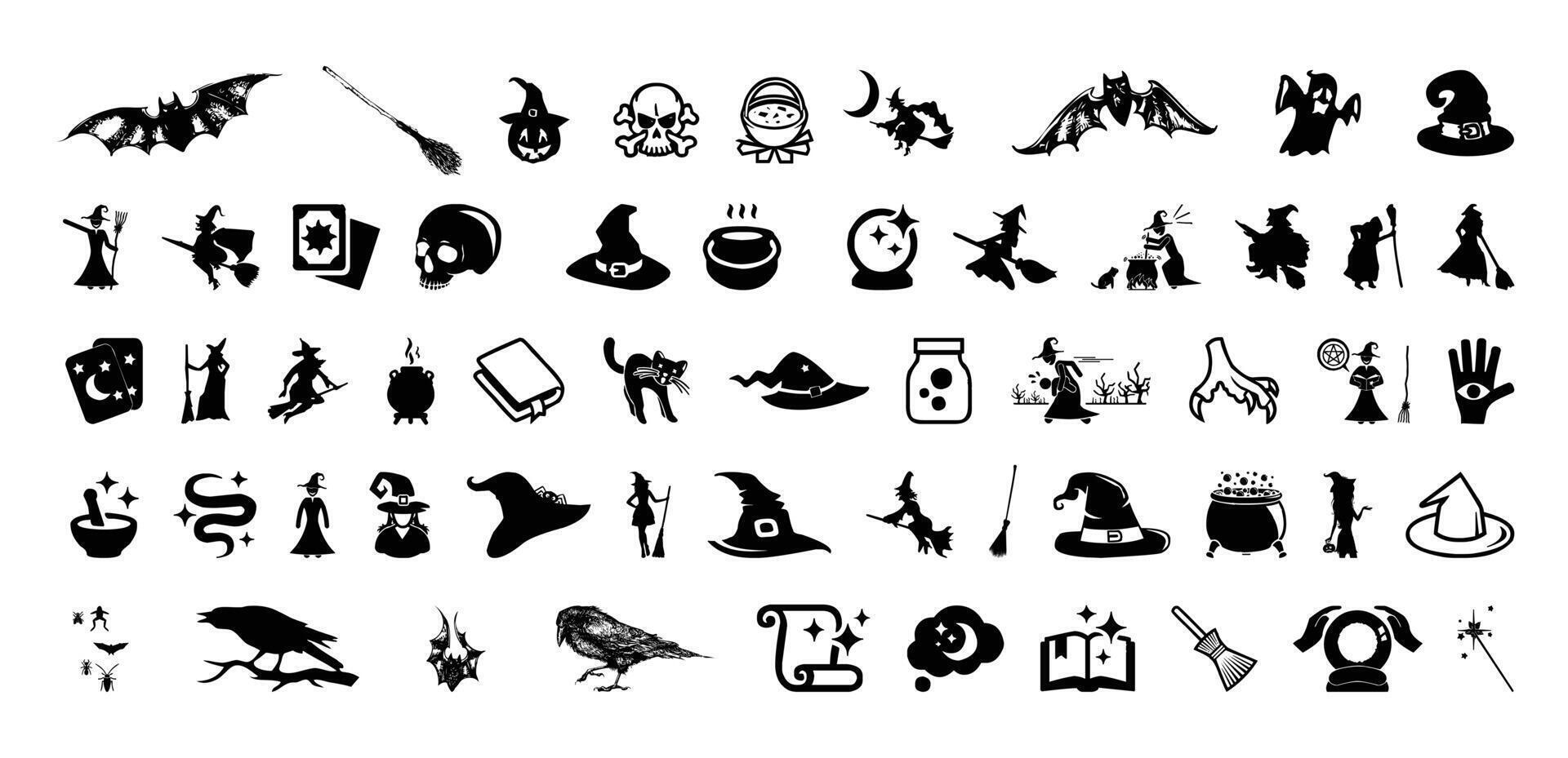 Set of silhouettes of Halloween on a white background vector illustration.