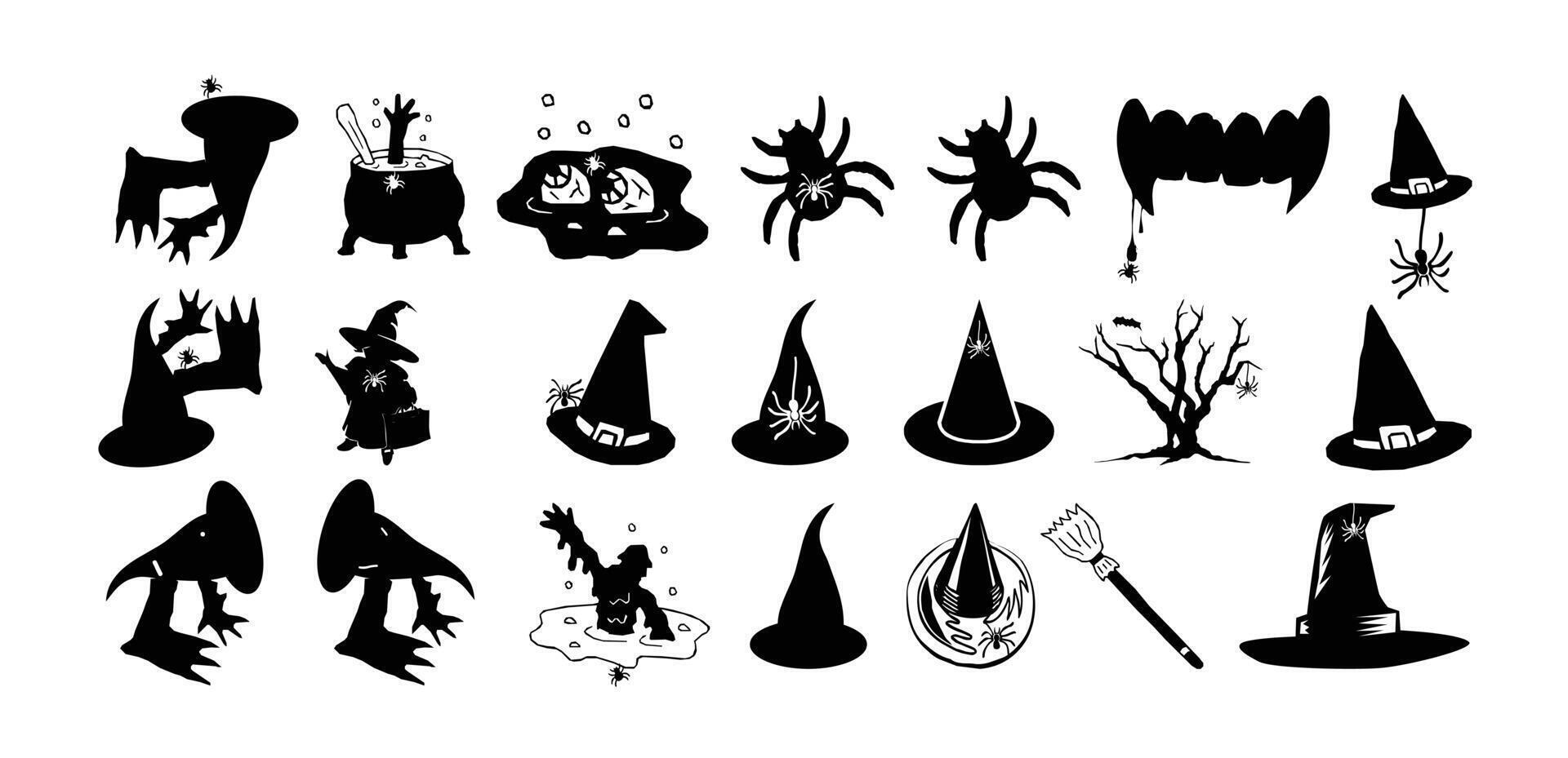 Set of silhouettes of Halloween on a white background vector illustration.