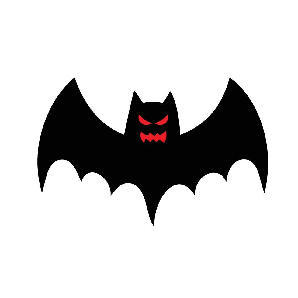 Black bat with angry face expression and open wings. vector