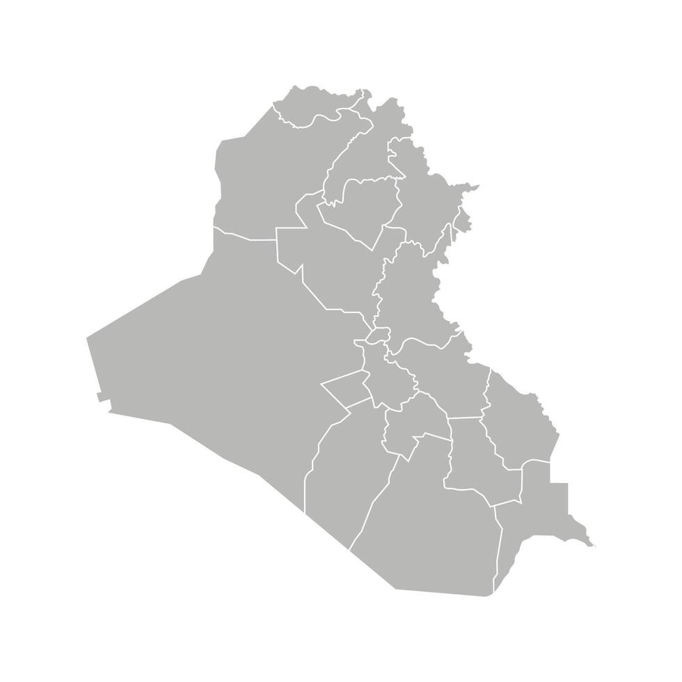 Vector isolated illustration of simplified administrative map of Iraq. Borders of the governorates, regions. Grey silhouettes. White outline.
