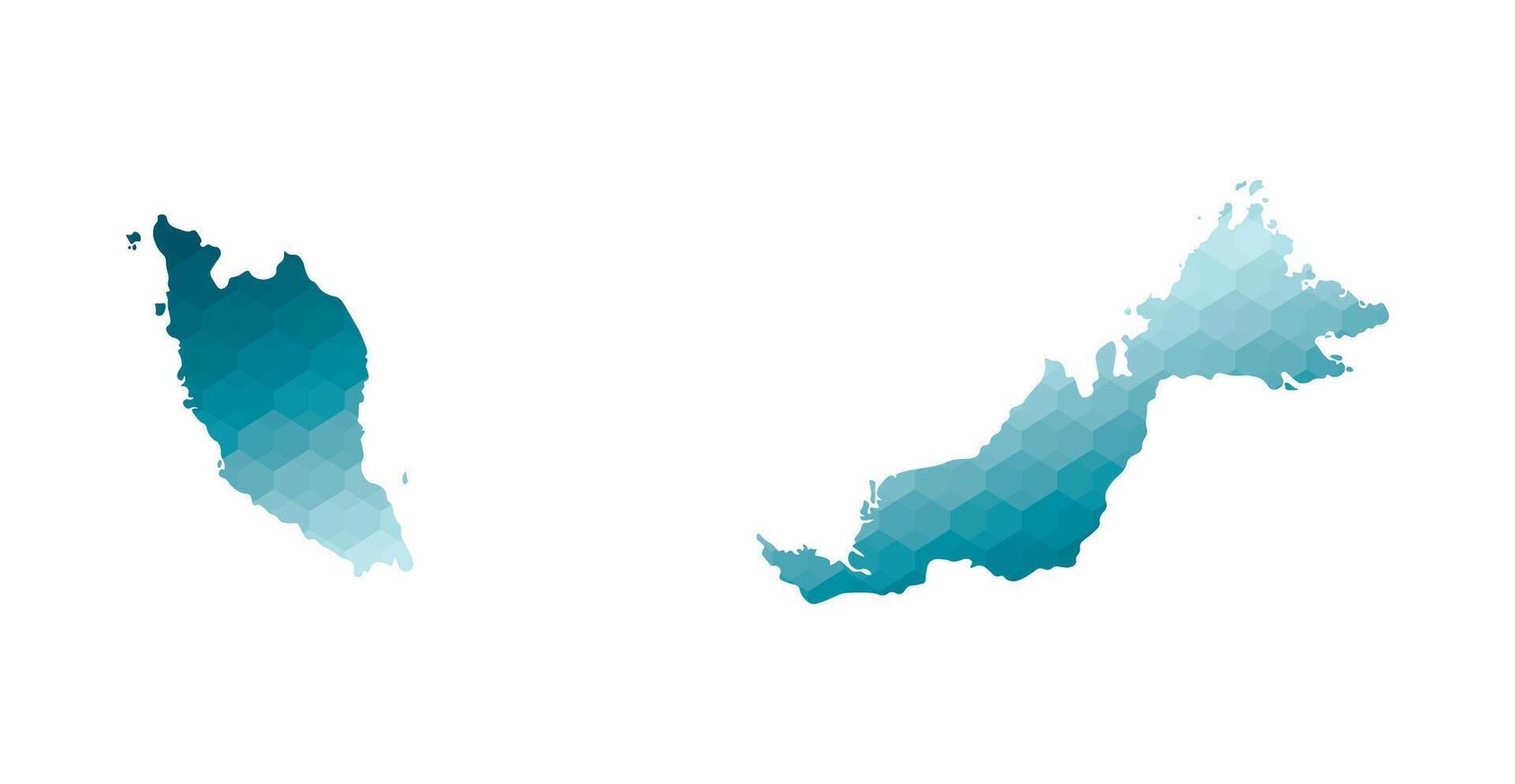 Vector isolated illustration icon with simplified blue silhouette of Malaysia map. Polygonal geometric style. White background.