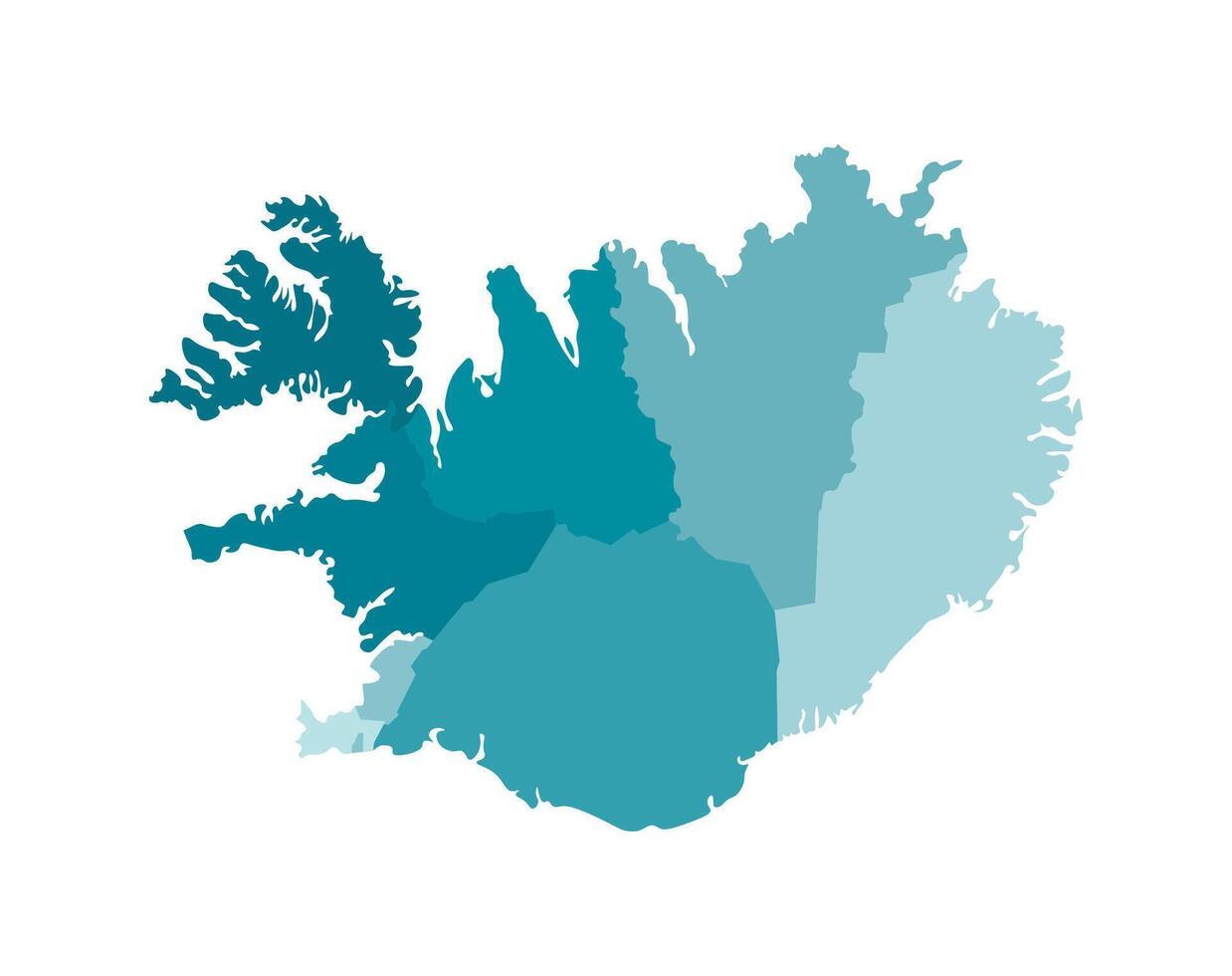 Vector isolated illustration of simplified administrative map of Iceland. Borders of the regions. Colorful blue khaki silhouettes.