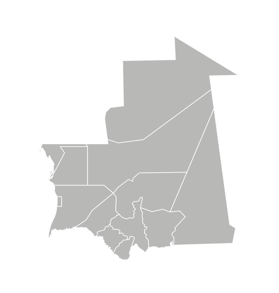 vector aislado ilustración de simplificado administrativo mapa de Mauritania. fronteras de el regiones. gris siluetas blanco describir.