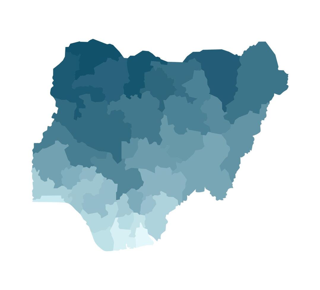 Vector isolated illustration of simplified administrative map of Nigeria. Borders of the regions. Colorful blue khaki silhouettes.