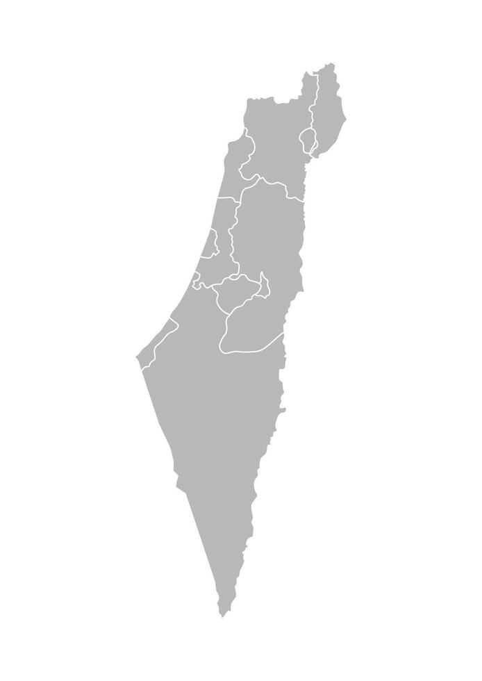 Vector isolated illustration of simplified administrative map of Israel. Borders of the districts, regions. Grey silhouettes. White outline.