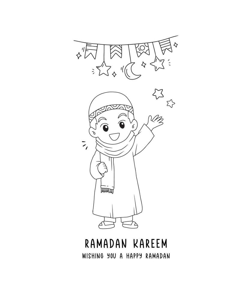 ilustración de un linda chico, musulmán caracteres relacionado a Ramadán y islámico santo fiesta usado para pegatina, póster, tarjeta, etc vector