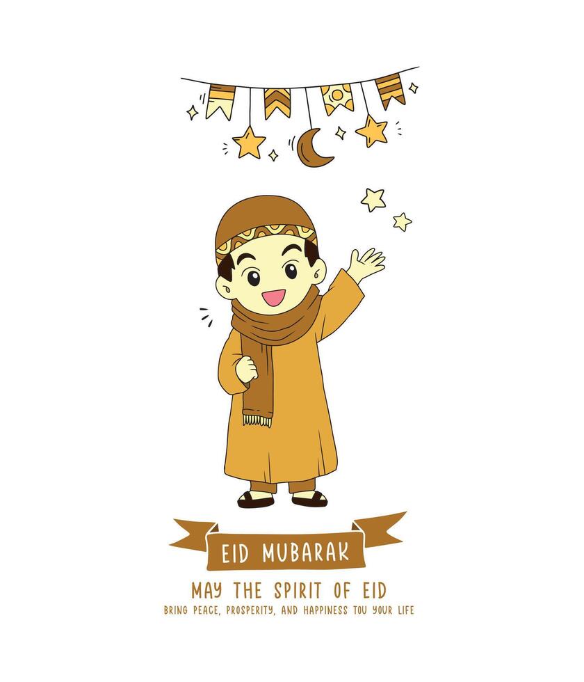 Illustration of a cute boy, moslem character related to Ramadan and Eid. Used for sticker, poster, card, etc vector