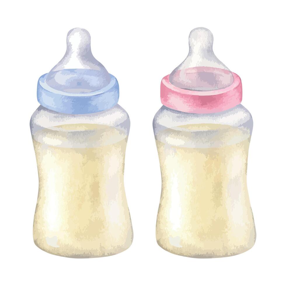 Milk Baby bottle. Vector watercolor illustration.