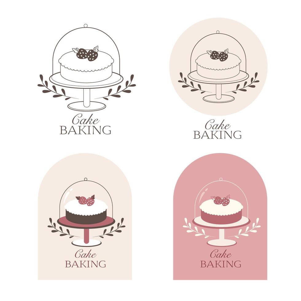 Confectionery logos collection, cute logo with cake, bakery retro logo, elegant design vector