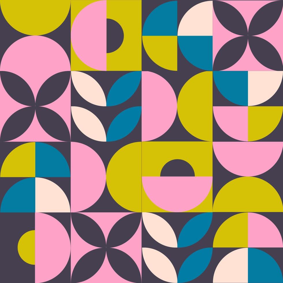 Neo Geometric Seamless Patterns Bauhaus Style, Colorful geometric mosaic seamless pattern 60s retro style vector