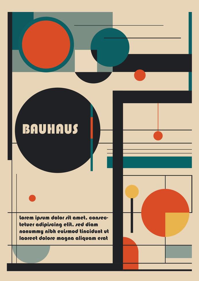 Geometric colorful retro poster. Bauhaus design magazin cover template vector