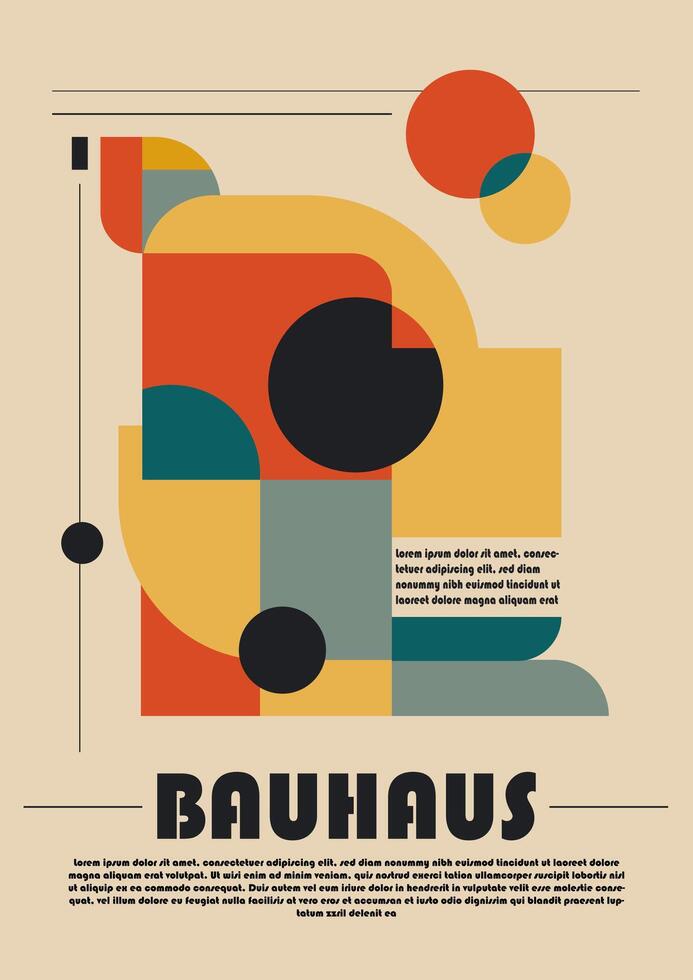 Geometric colorful retro poster. Bauhaus design magazin cover template vector