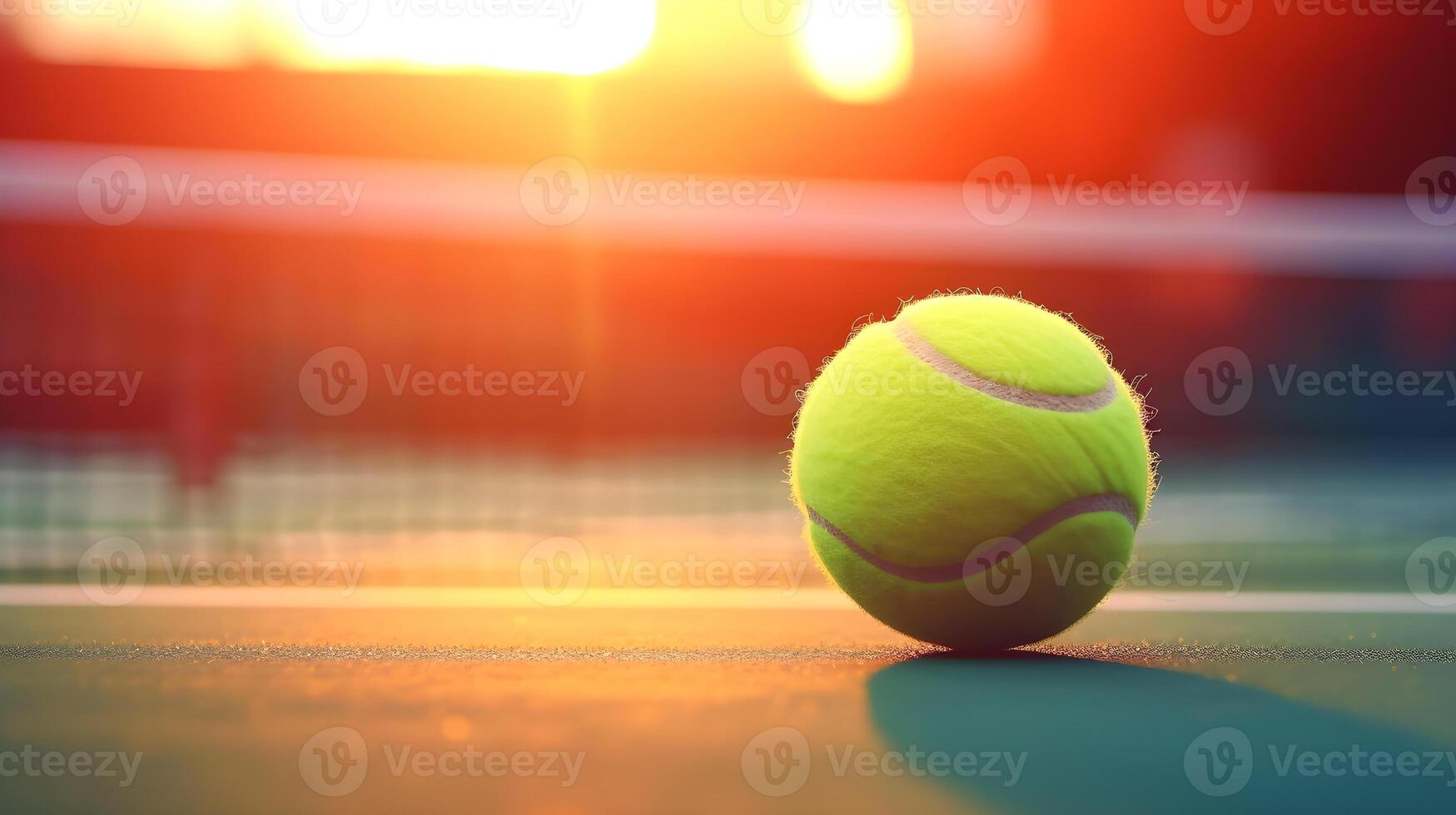 AI generated tennis ball on the court at sunset photo