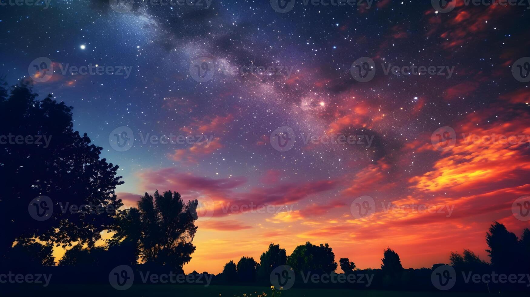 AI generated the milky way over the trees and grass photo