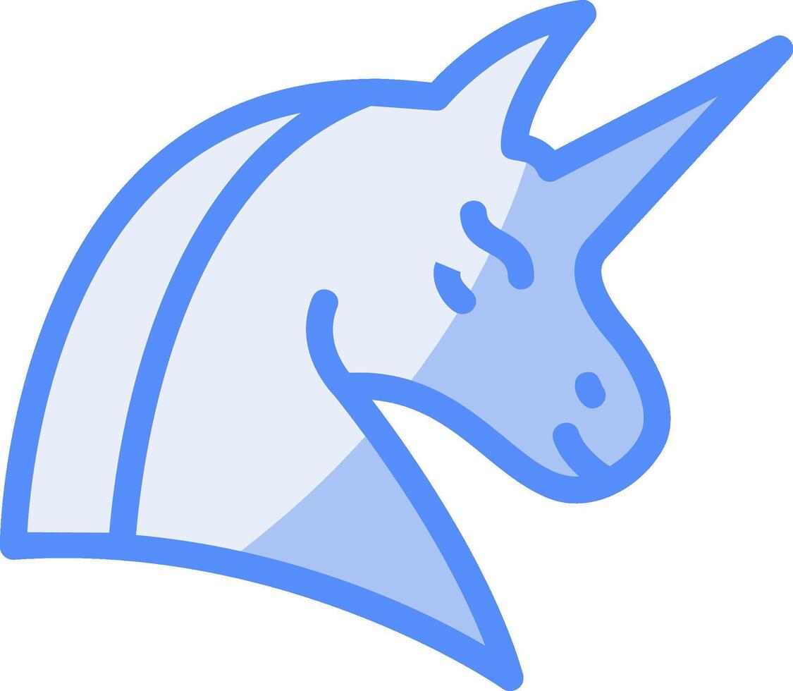 unicornio línea lleno azul icono vector