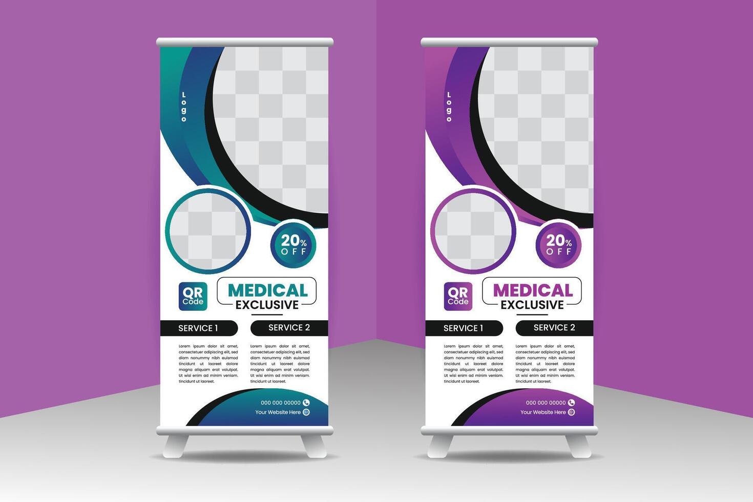 Medical roll up banner design template. vector