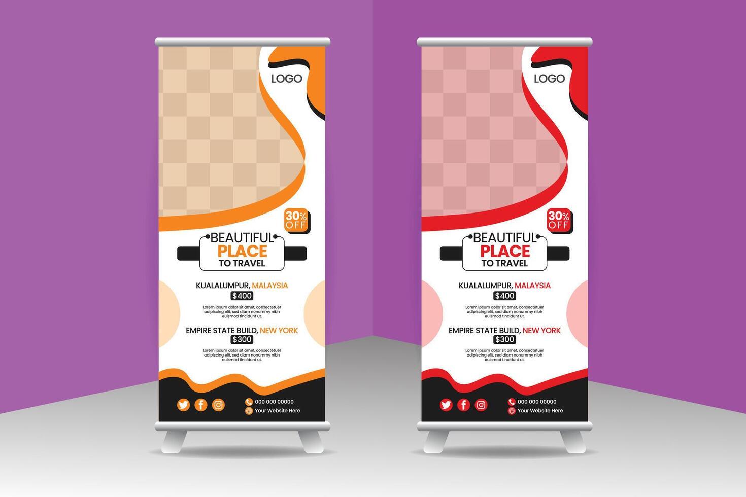 Travel roll up banner or rack card design template. vector