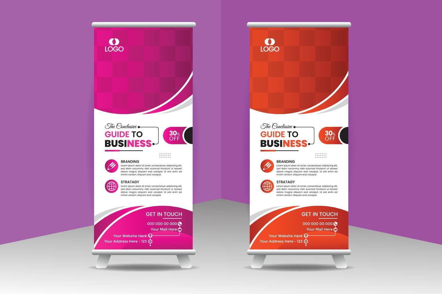 Creative roll up banner design template with shapes. vector