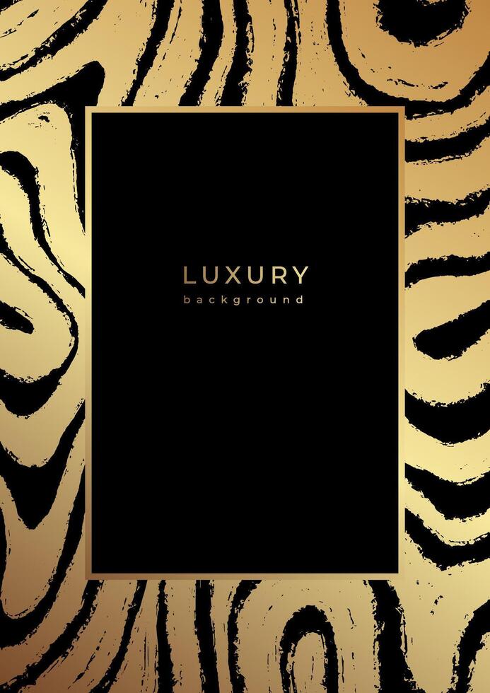Set of luxury template with golden tiger skin texture. Gold and black tiger stripes pattern with grunge effect. Frame design with animal print for cover, poster, flyer vector