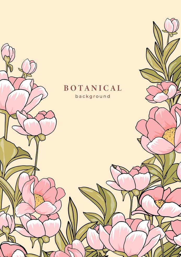 Victorian style vintage template with pink blooming peony flowers. Floral pattern. Design with botanical elements for cover, poster, placard, flyer vector