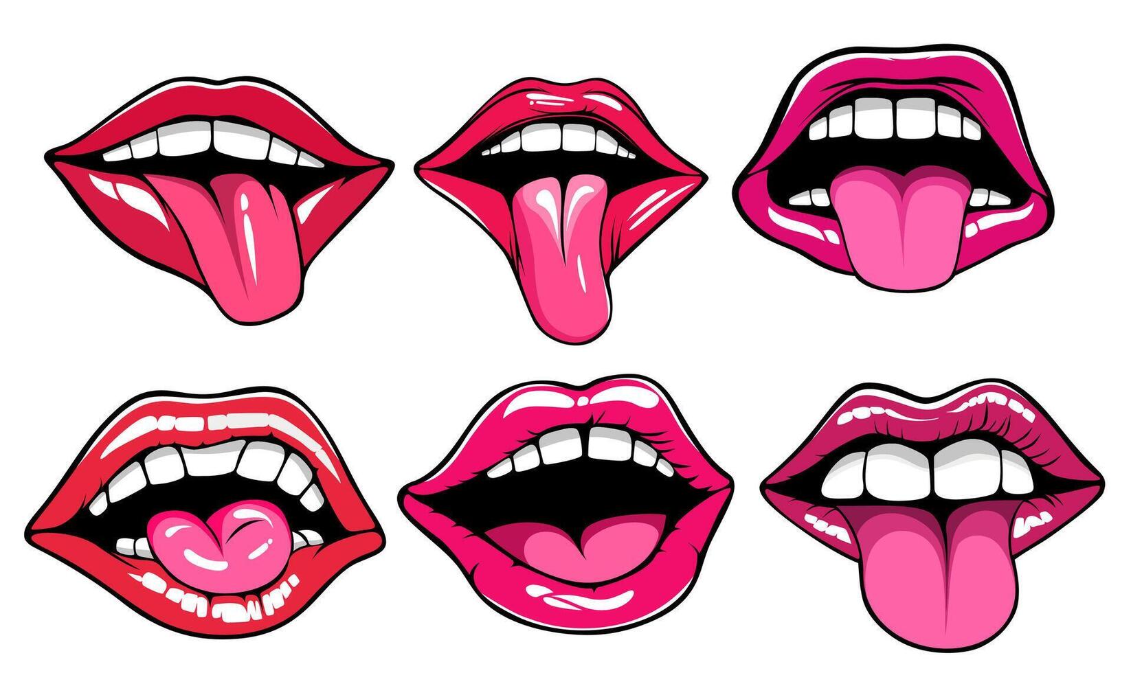 set mouth sticking out tongue sticker design vector illustration