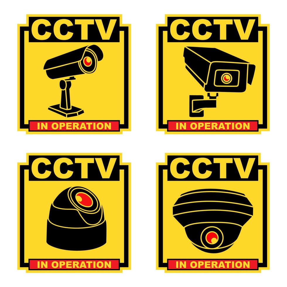 set sign CCTV in operation sticker design vector illustrations