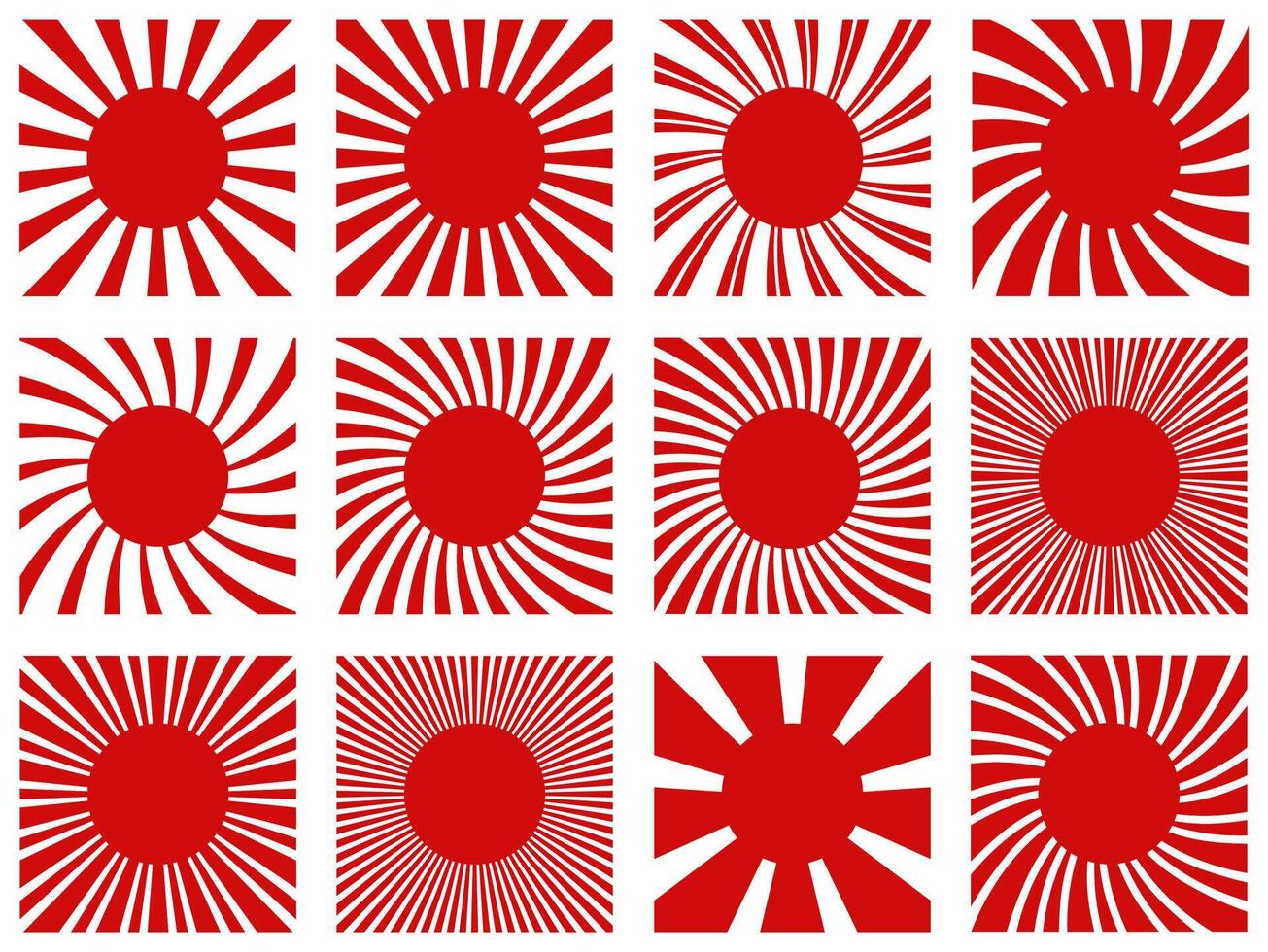 set red Rising Sun Flag icon symbol. ancient Japanese Nippon flag design vector illustration