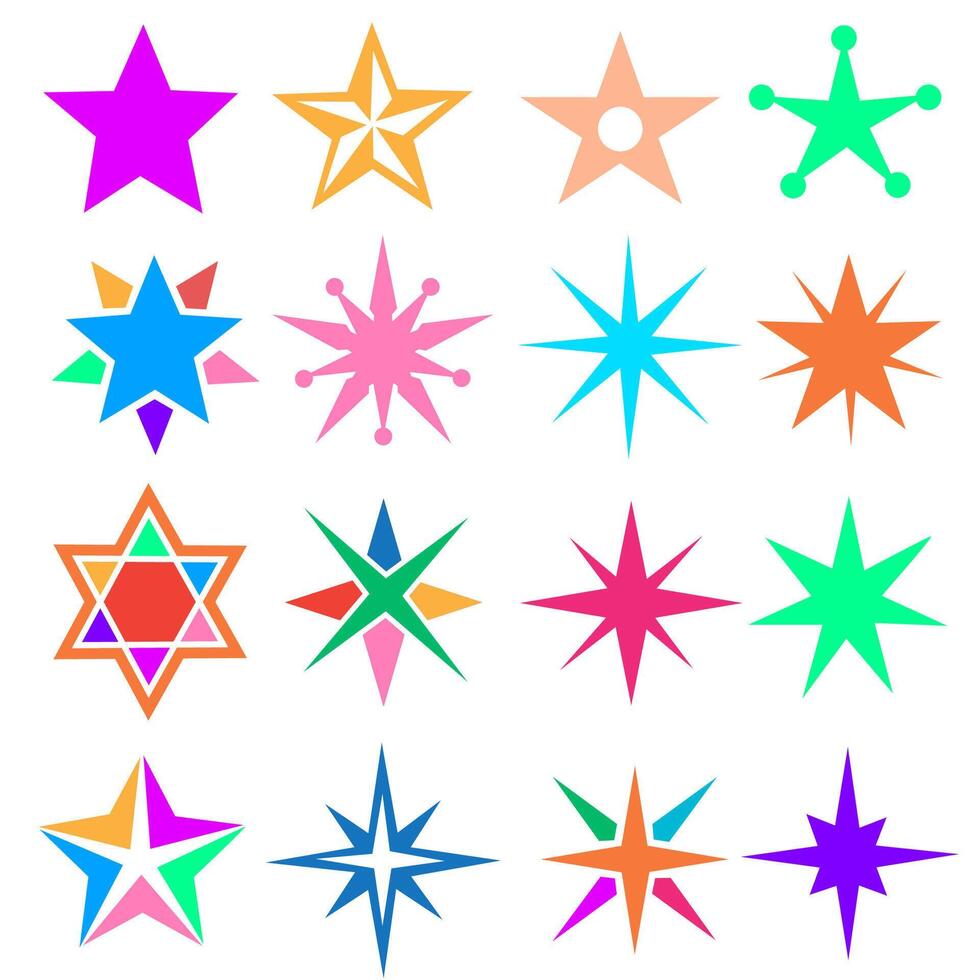 Set abstract stars icons y2k elements vector illustration