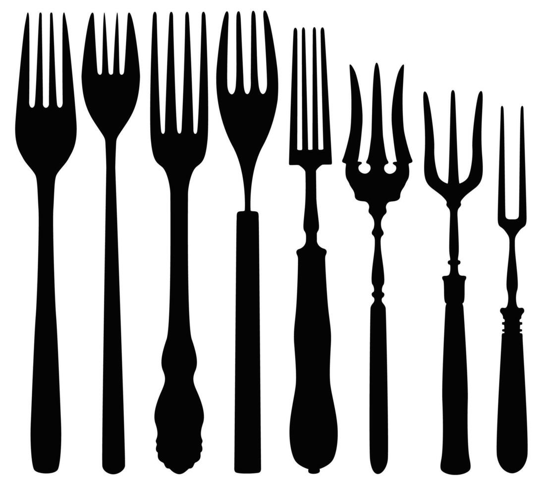 Set black antique fork cutlery silhouette icon vector illustration