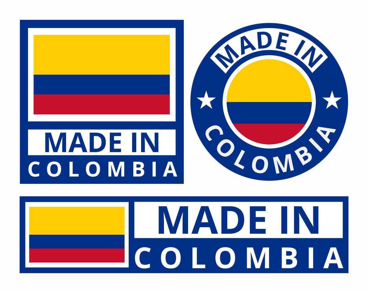 vector conjunto hecho en Colombia diseño producto etiquetas negocio íconos ilustración