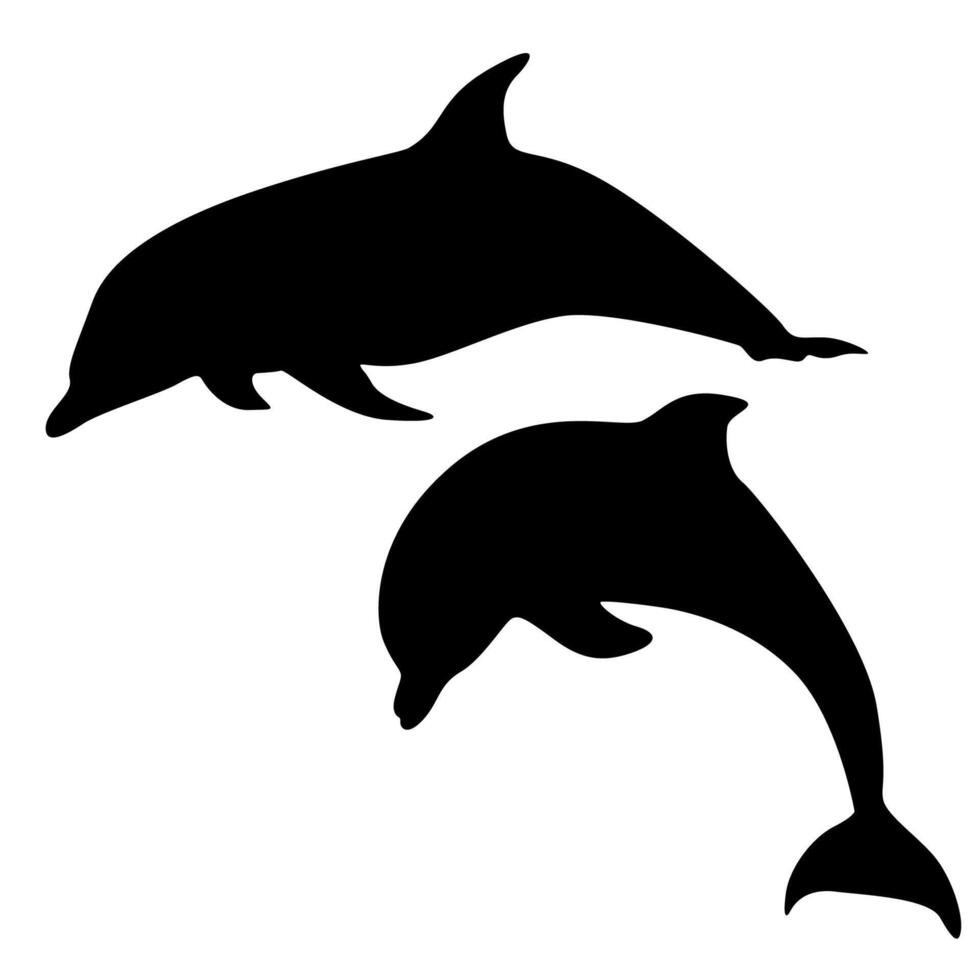 Set Vector jumping dolphins black silhouette icon illustration