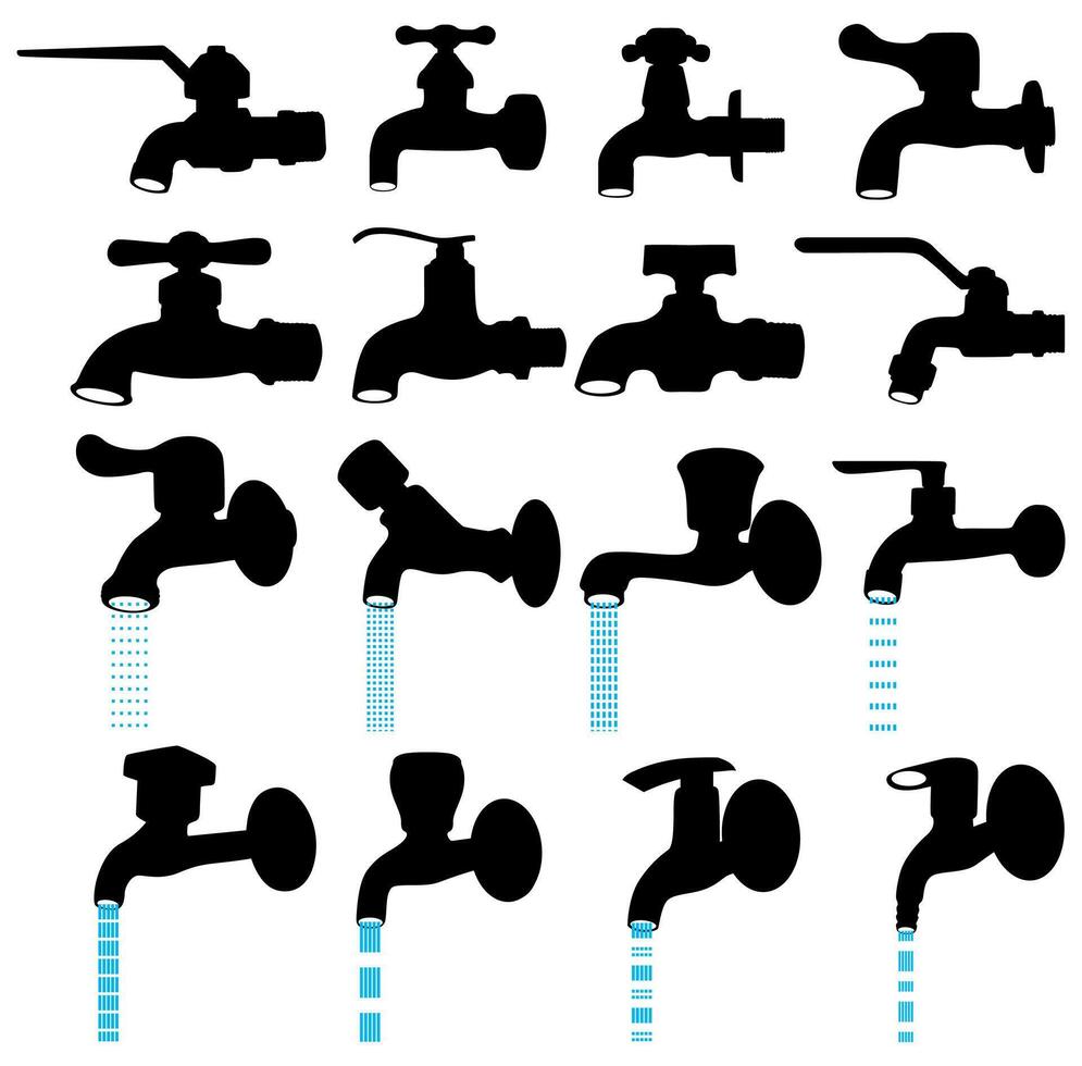 set collections black water tap silhouette icon design vector illustration