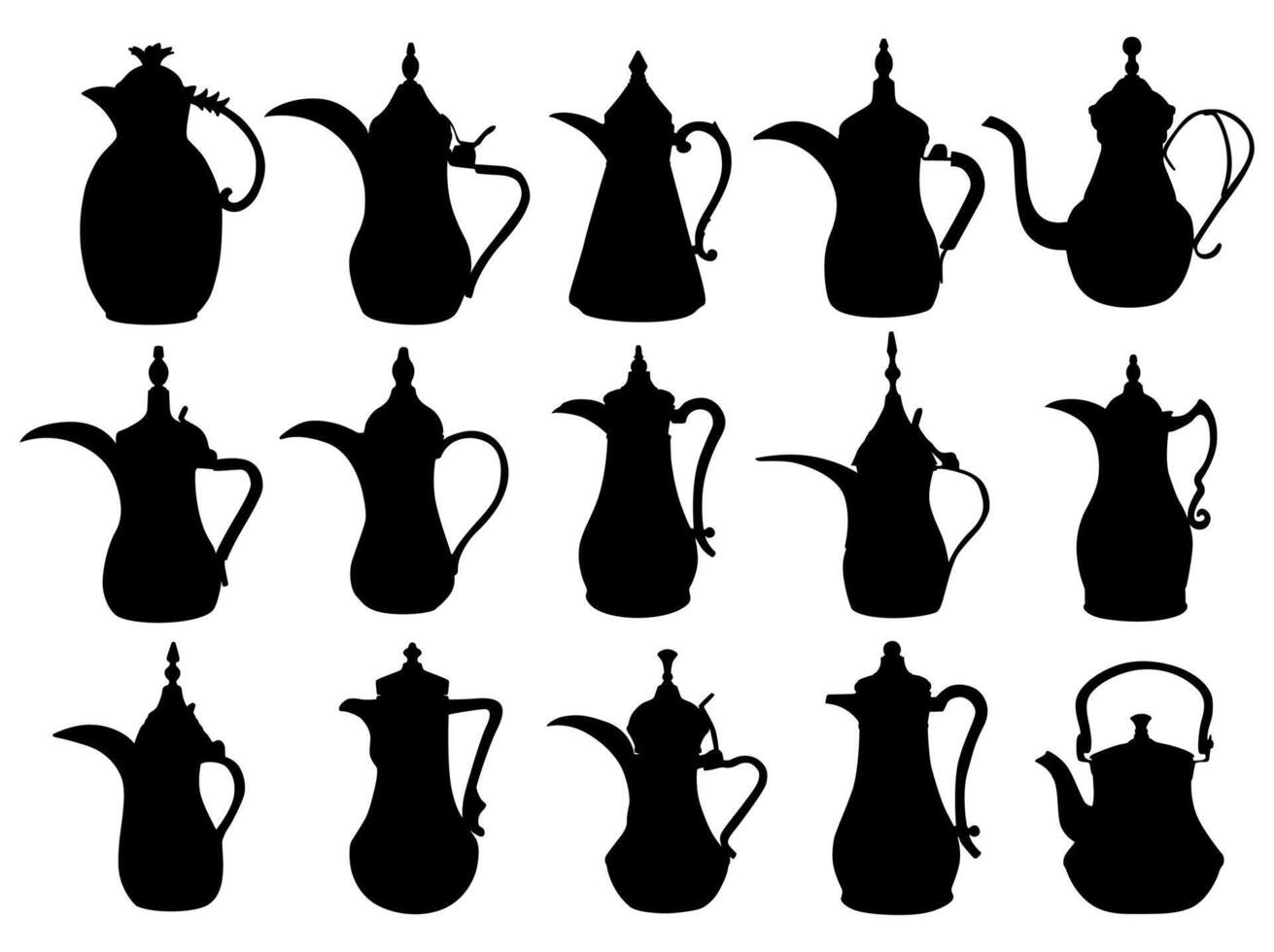 Set Arabic Teapot black silhouette icon design Illustration vector