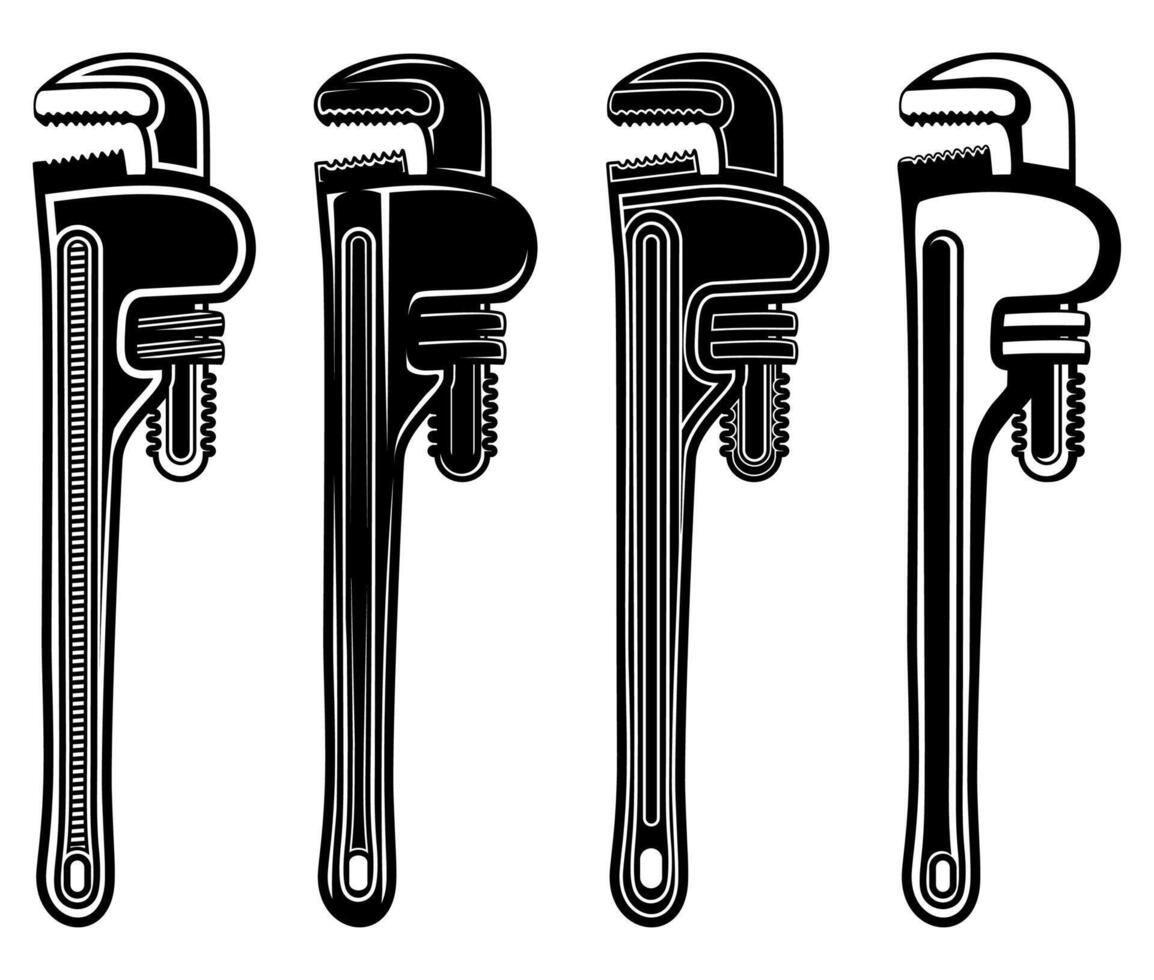 Set Pipe Wrench Plumber monochrome icon design vector illustration