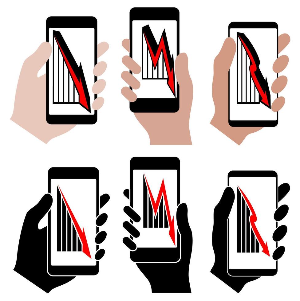 Set Holding Smartphones arrow growing ups symbol design vector illustration