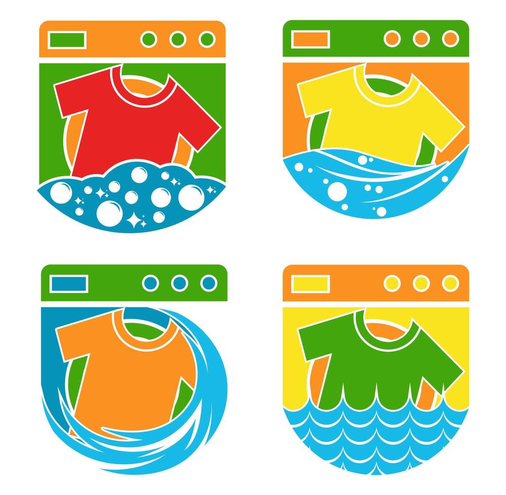 set laundry washing machine icon design. Laundry cleaning service logo vector illustration