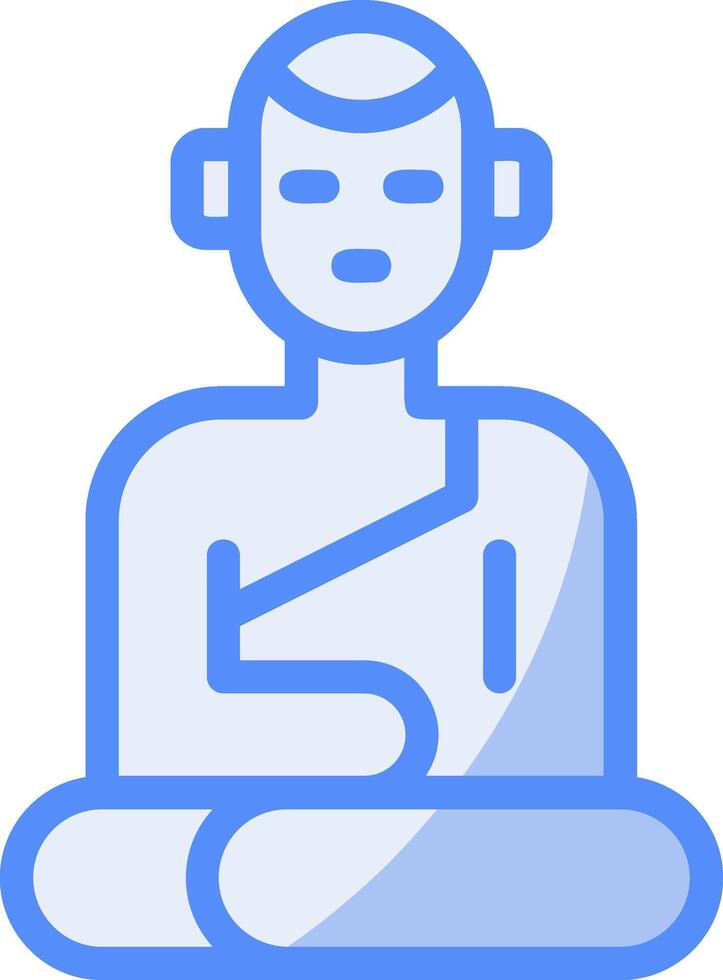 Buda estatua línea lleno azul icono vector