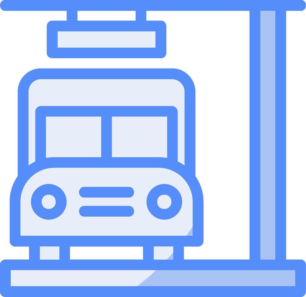 autobús detener línea lleno azul icono vector