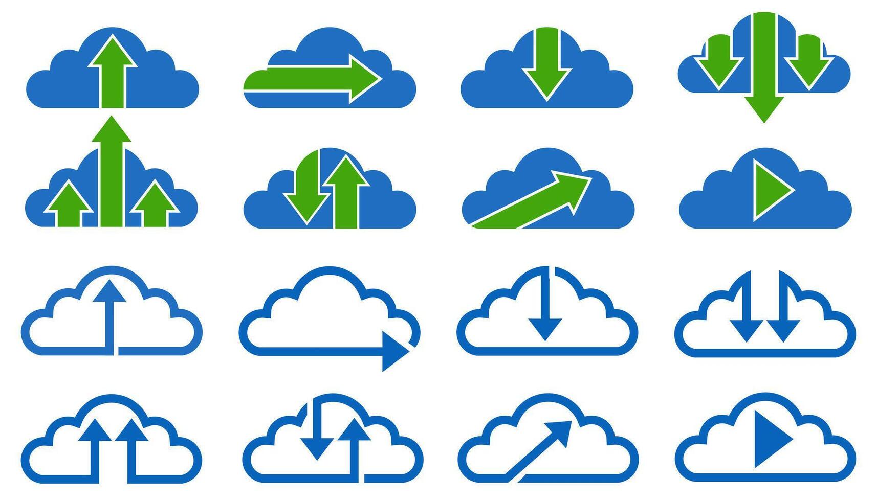 Set collection cloud arrow download and upload design Vector
