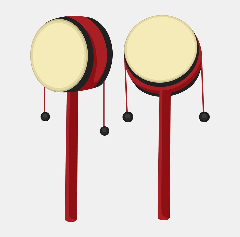 Set Chinese Traditional hand Drums toy Music Instrument Icon Vector Illustration