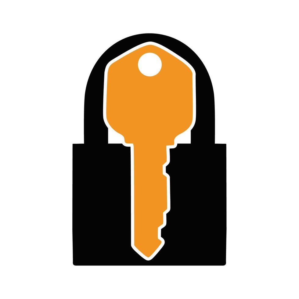 Vector security logo. Key and padlock silhouette icon illustration