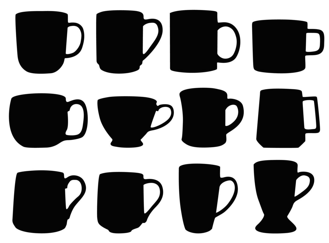 conjunto vector antiguo vaso y taza negro silueta icono ilustración